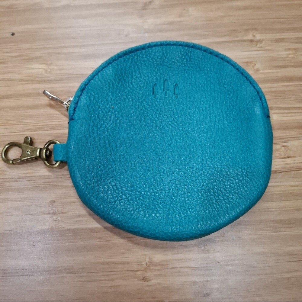 Portland Leather Goods Circle Pouch NWOT Leather Coin Purse Green Teal